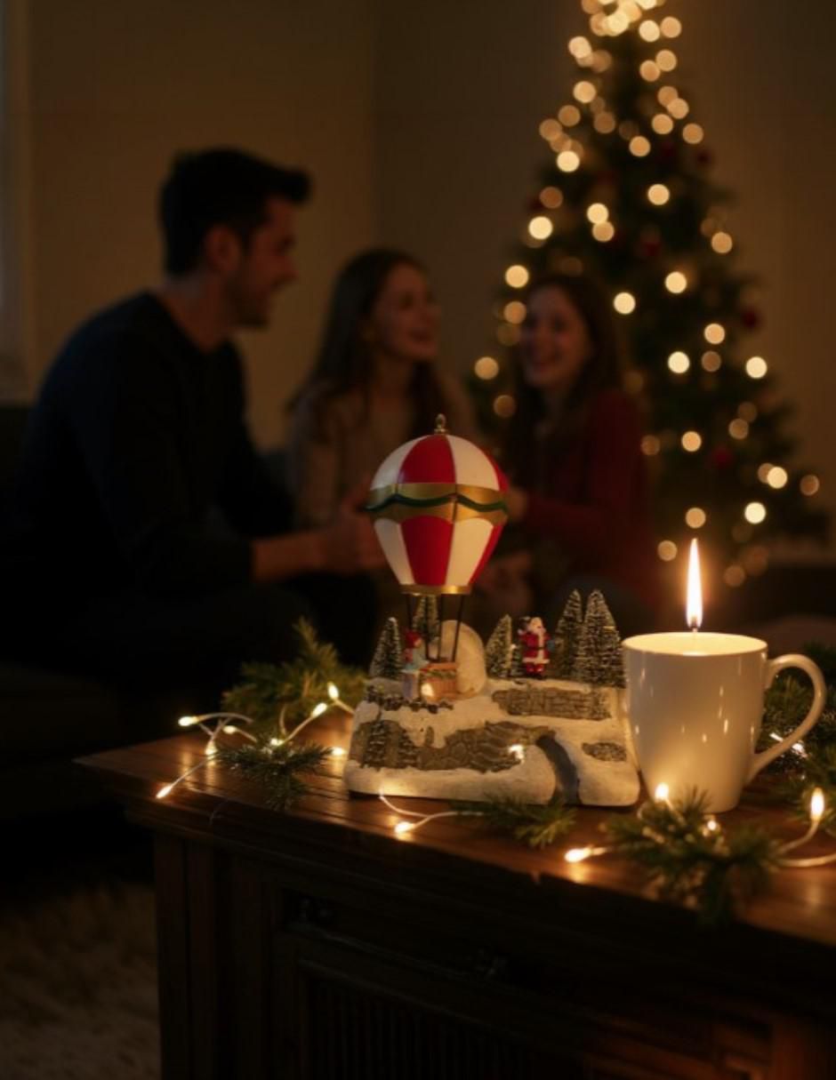 Figura decorativa navideña Globo Aerostático Con Luces de resina 5