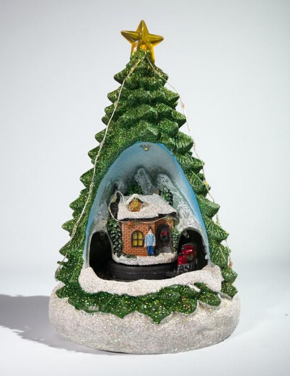 Figura decorativa navideña Pino Con Villa Musical Navideña de resina