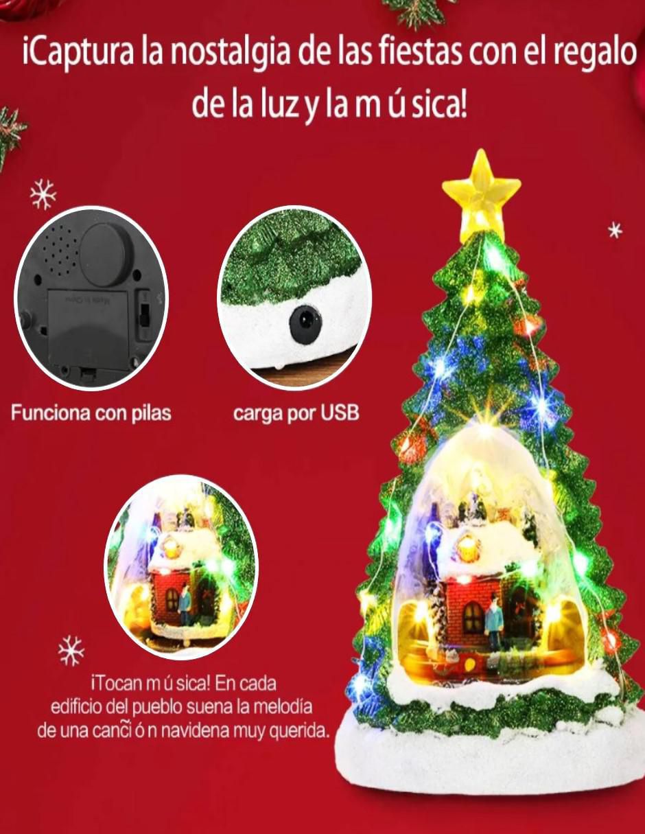 Figura decorativa navideña Pino Con Villa Musical Navideña de resina 2