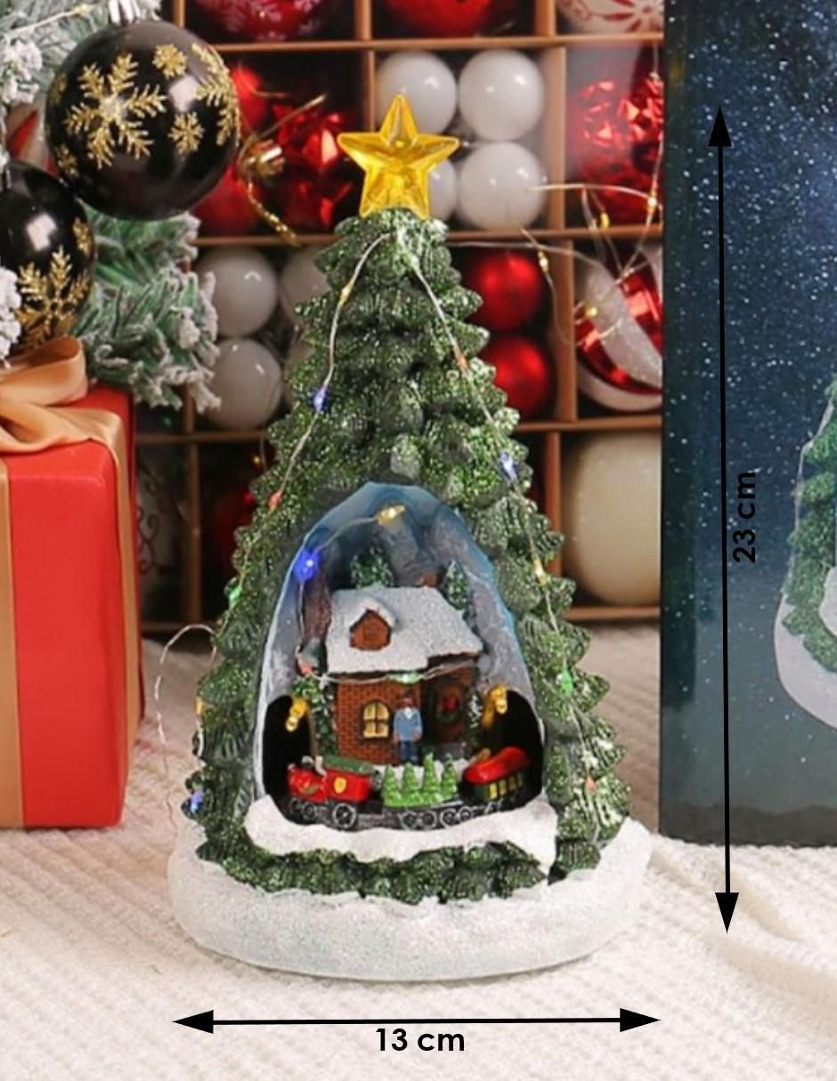 Figura decorativa navideña Pino Con Villa Musical Navideña de resina 6