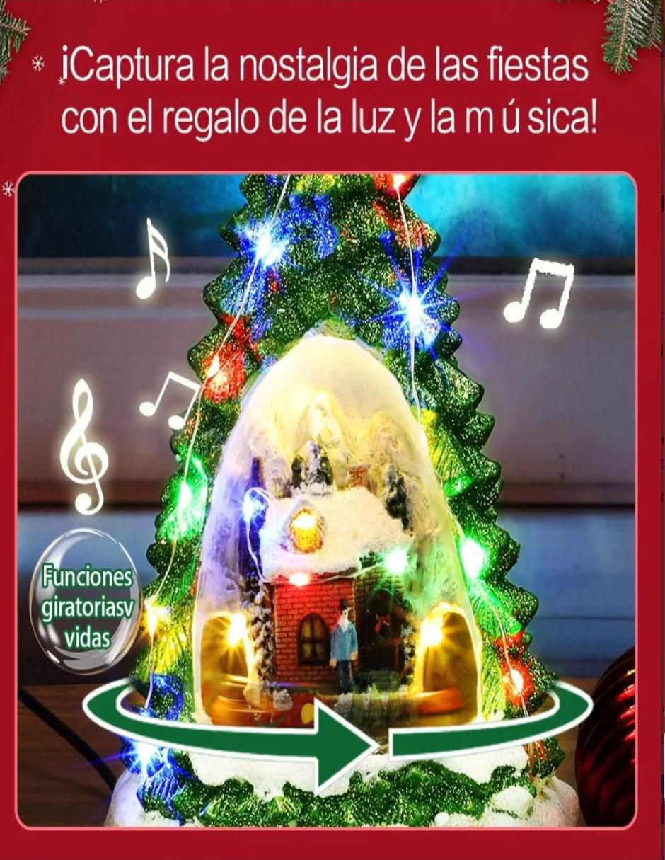 Figura decorativa navideña Pino Con Villa Musical Navideña de resina 3