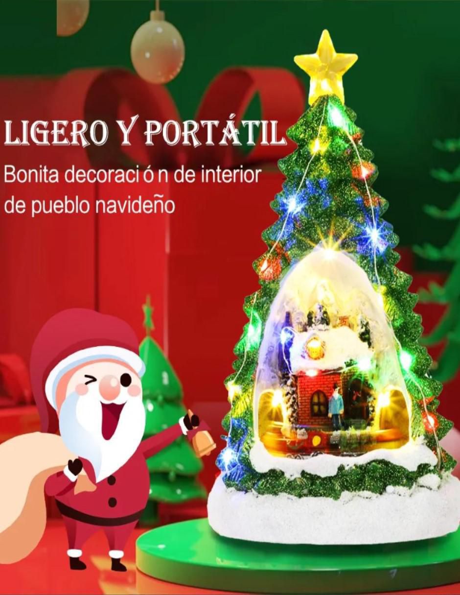 Figura decorativa navideña Pino Con Villa Musical Navideña de resina 4