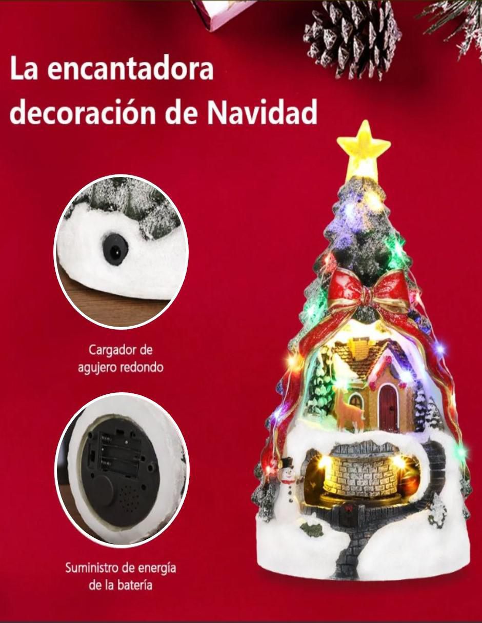 Figura decorativa navideña Navideña Pino Con Casa Y Tren de resina 2
