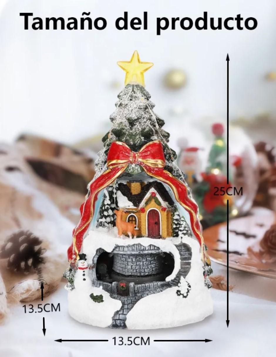 Figura decorativa navideña Navideña Pino Con Casa Y Tren de resina 6