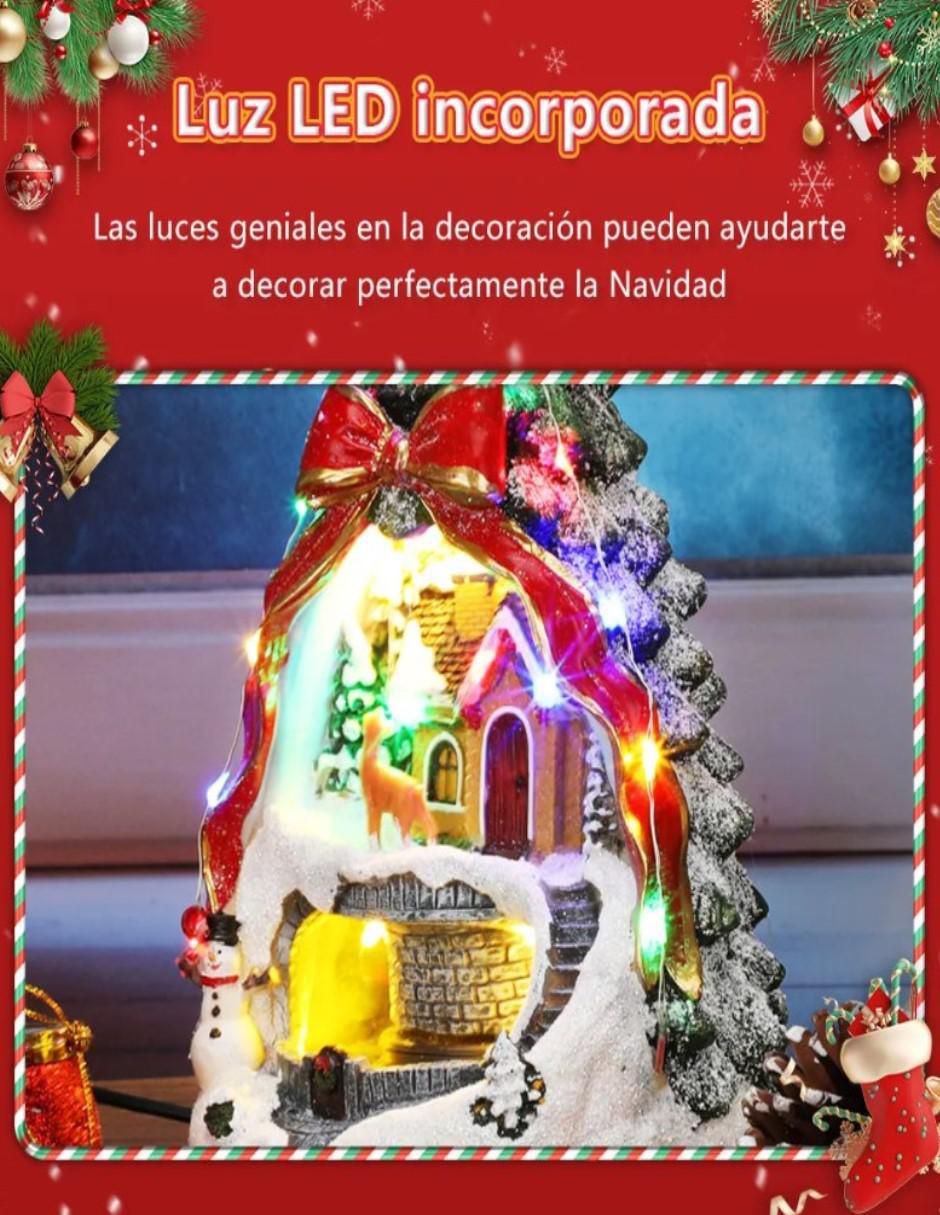 Figura decorativa navideña Navideña Pino Con Casa Y Tren de resina 3
