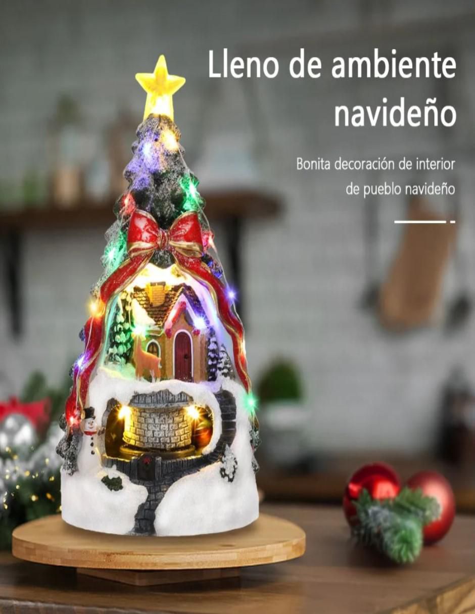 Figura decorativa navideña Navideña Pino Con Casa Y Tren de resina 4