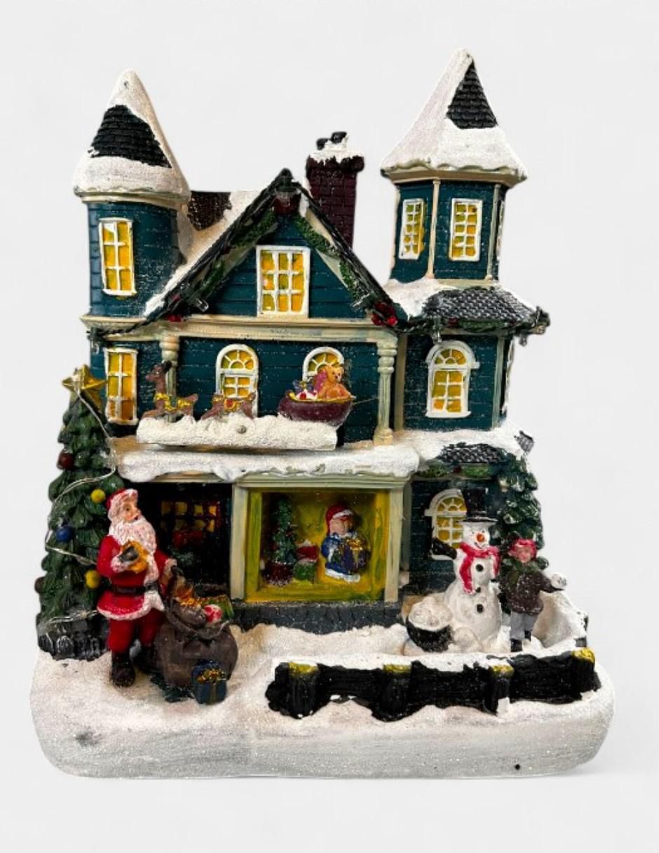 Figura decorativa de casa Navidad Casa Navideña con Luces de resina