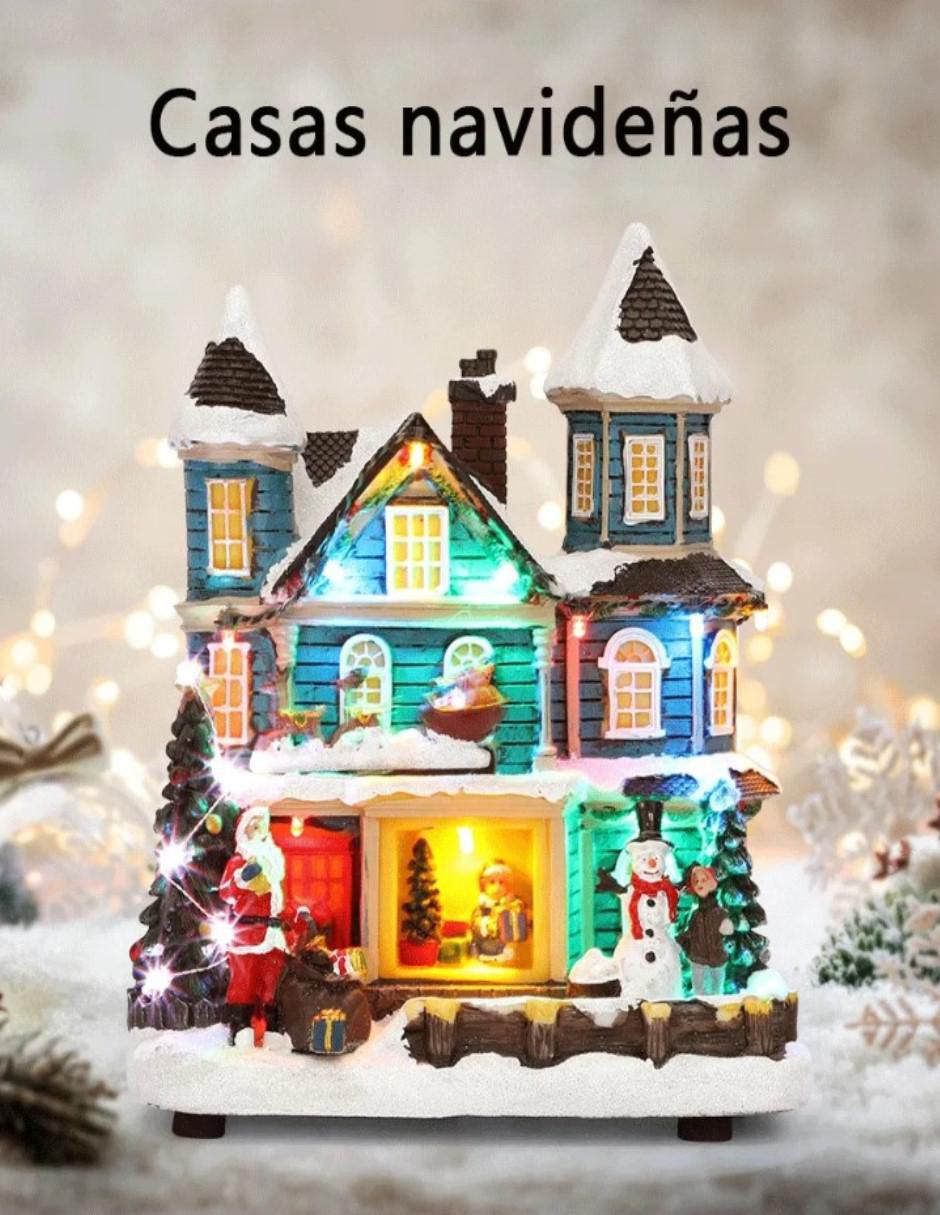 Figura decorativa de casa Navidad Casa Navideña con Luces de resina