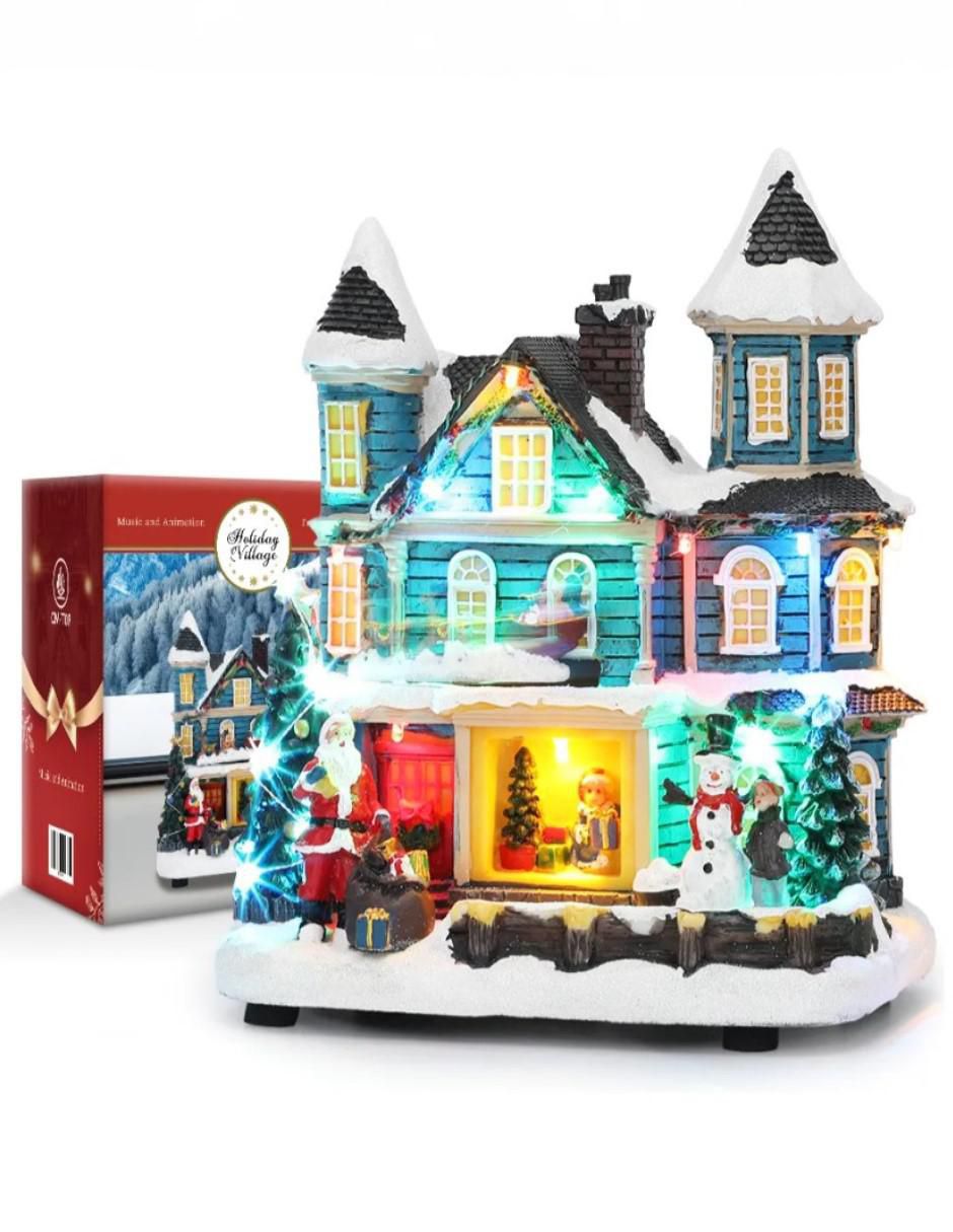 Figura decorativa de casa Navidad Casa Navideña con Luces de resina