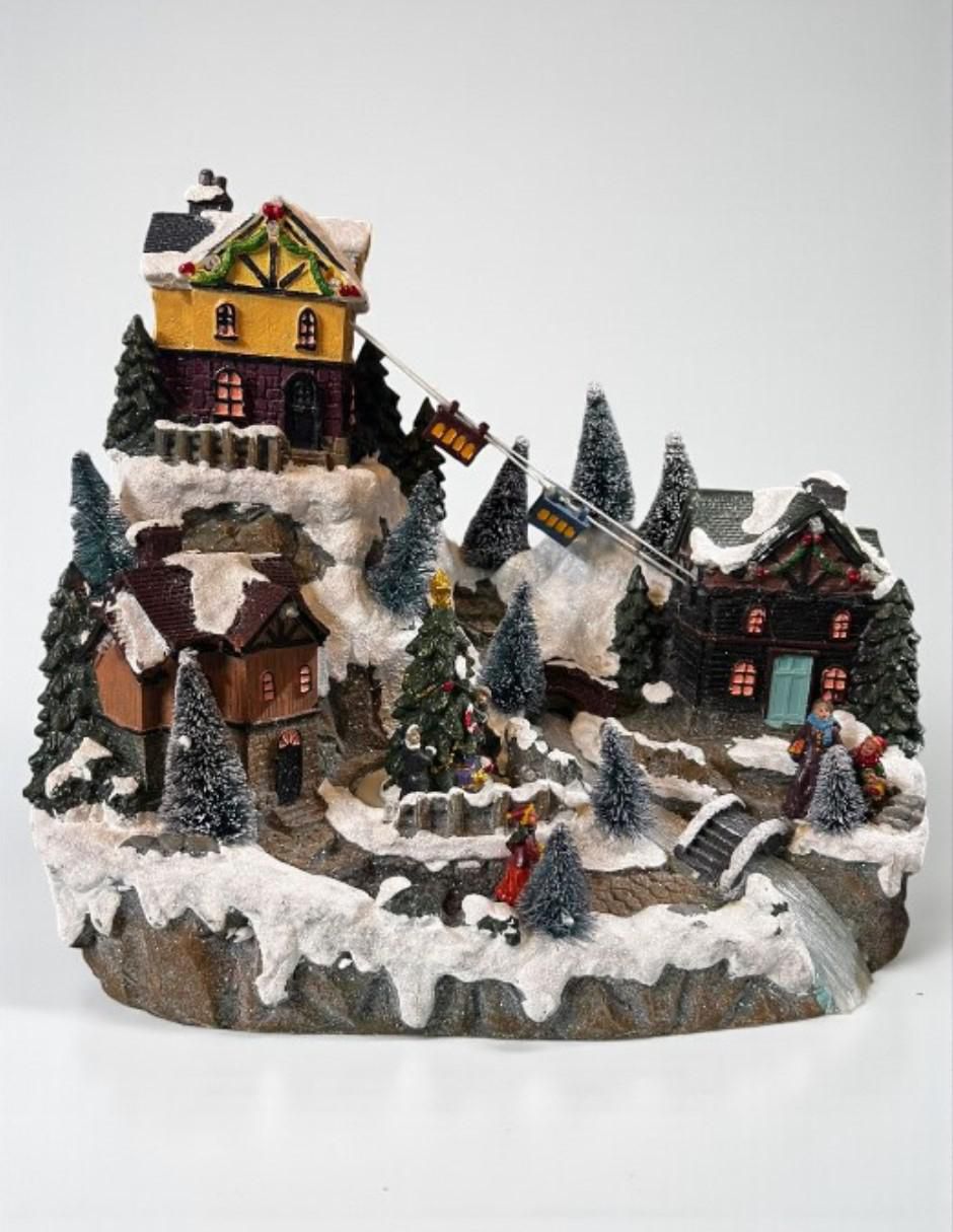 Figura decorativa de villa Navidad Montaña con Villa Navideña de resina