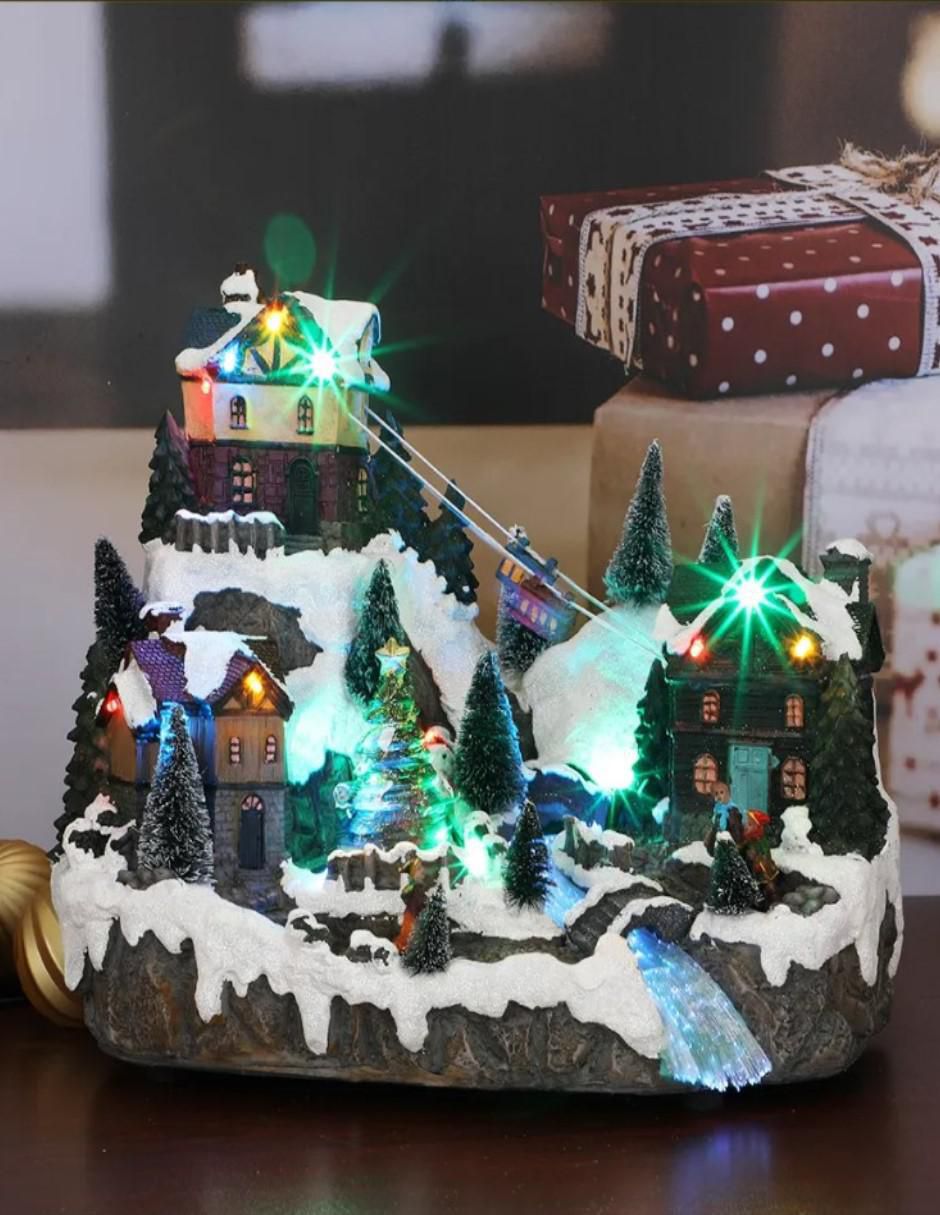 Figura decorativa de villa Navidad Montaña con Villa Navideña de resina