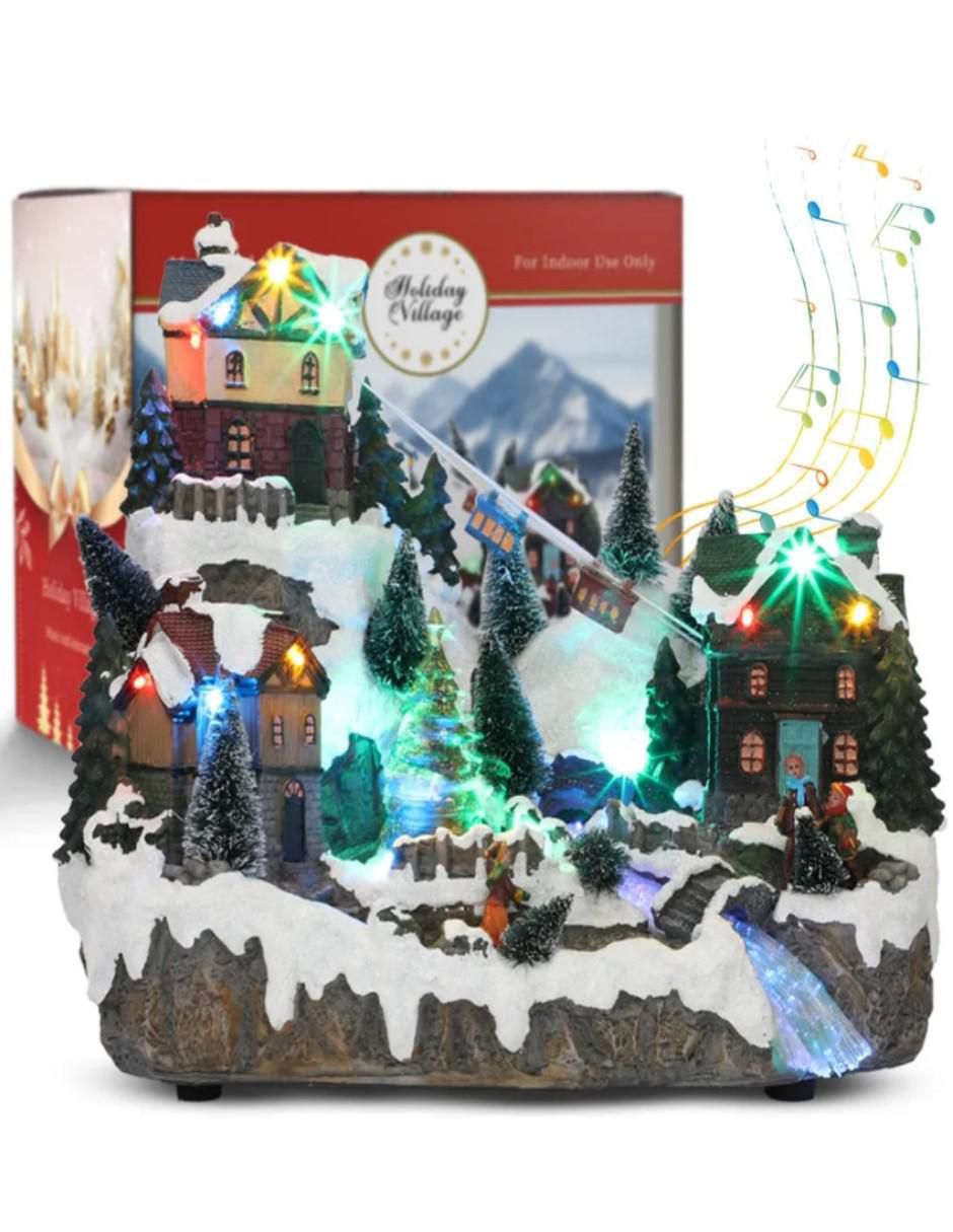 Figura decorativa de villa Navidad Montaña con Villa Navideña de resina 6