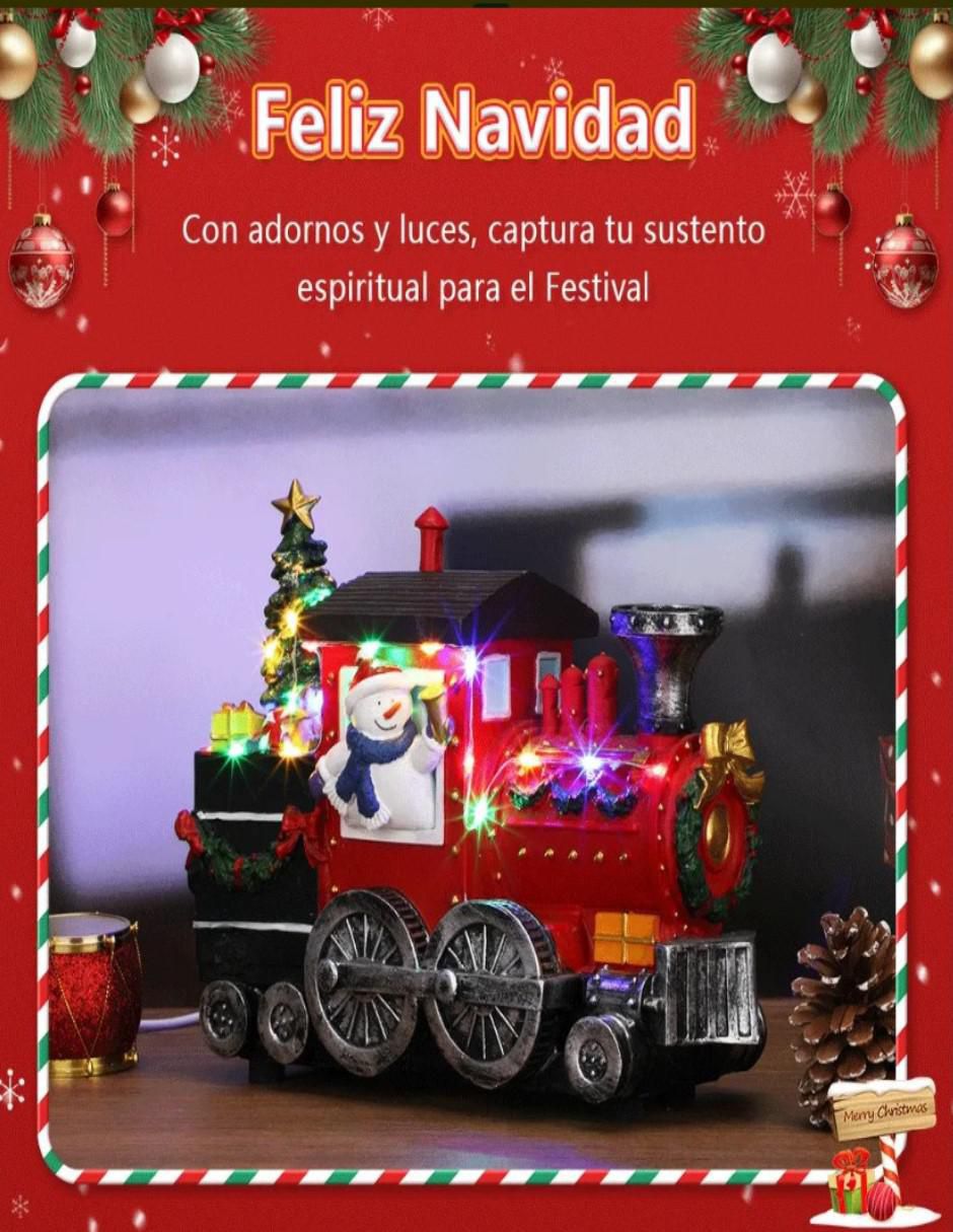 Figura decorativa navideña Tren De Santa Claus de resina 3