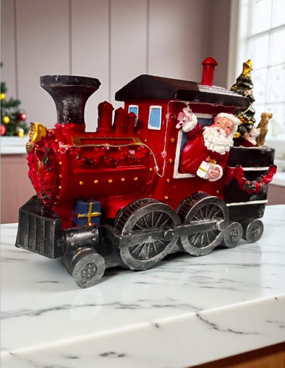 Figura decorativa navideña Tren De Santa Claus de resina 6