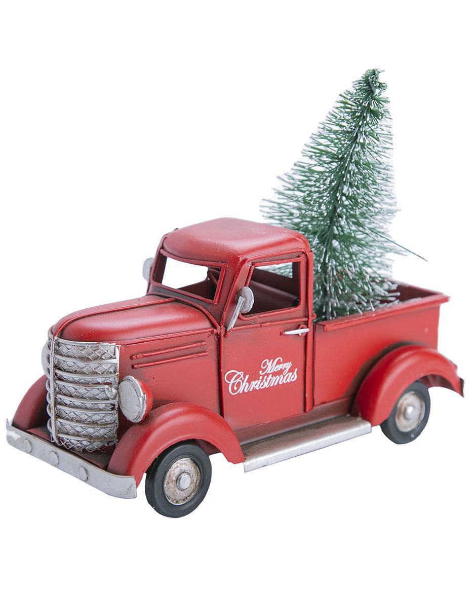 Figura decorativa navideña de camioneta de metal