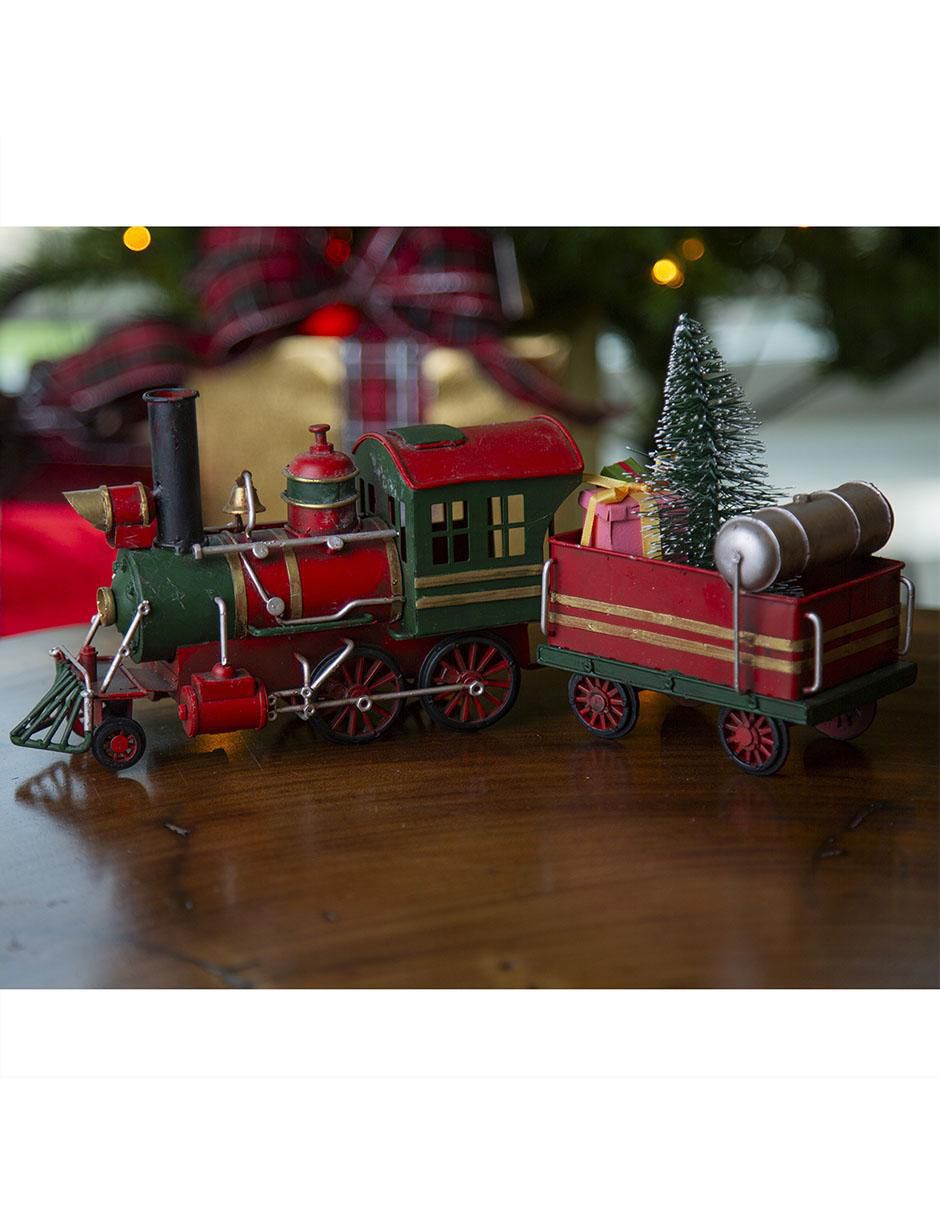 Figura decorativa de tren Navidad de metal