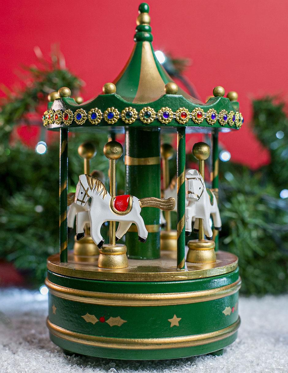 Figura decorativa de carrusel Navidad de madera