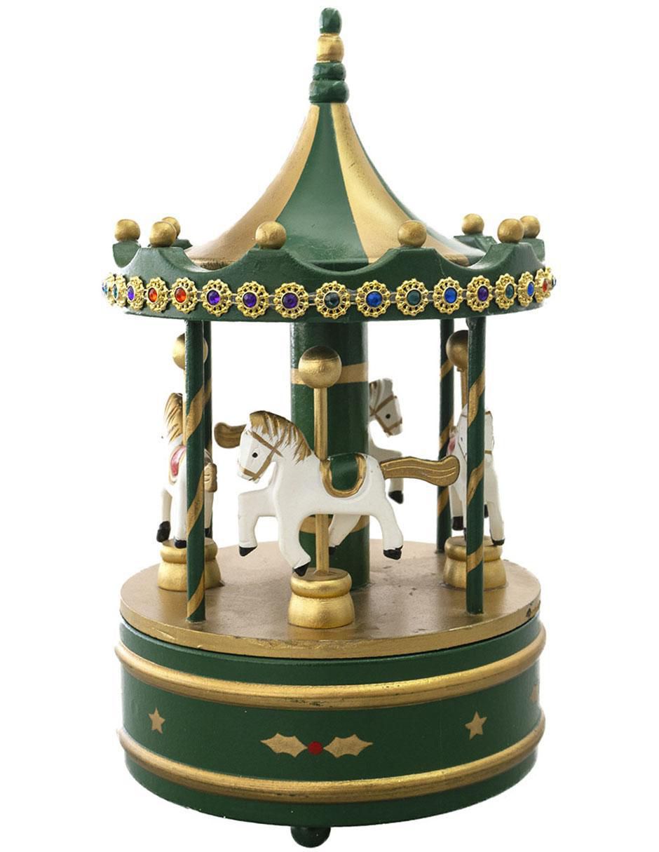 Figura decorativa de carrusel Navidad de madera