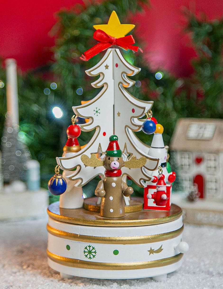 Caja musical de árbol navidad Navidad de madera 4