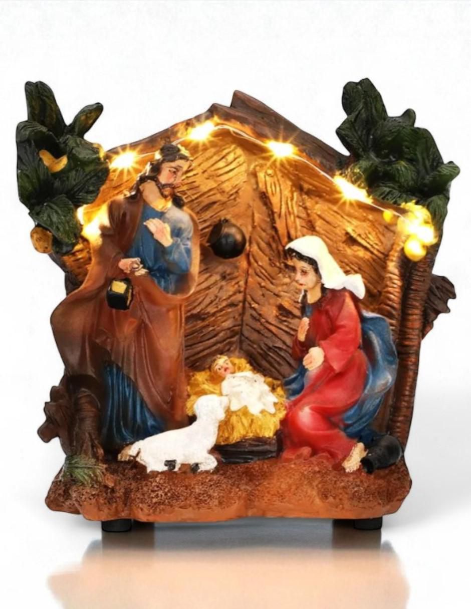 Figura decorativa navideña Pesebre Con Luces de resina Figura decorativa navideña Pesebre Con Luces de resina