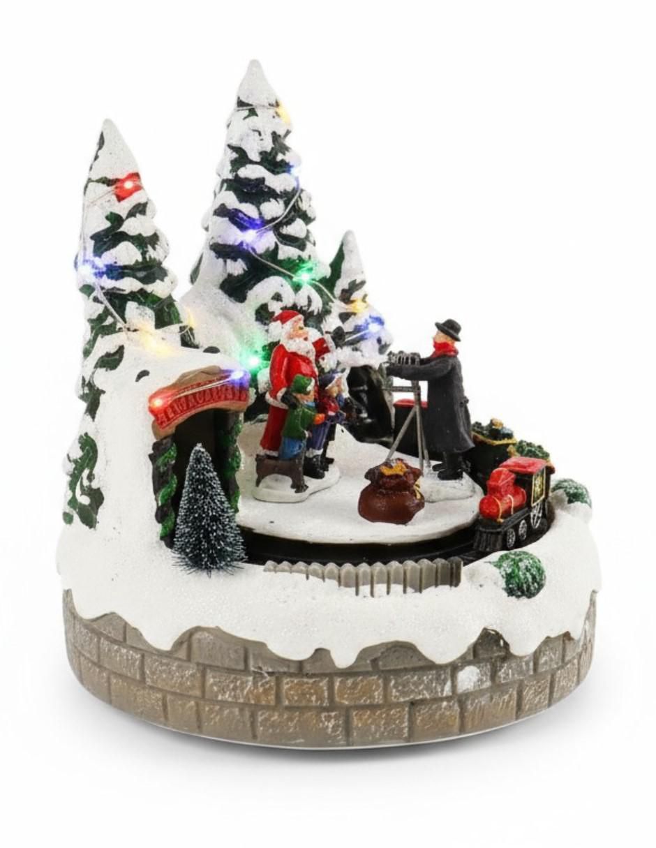 Figura decorativa navideña Santa Claus Con Tren Giratorio de resina 2