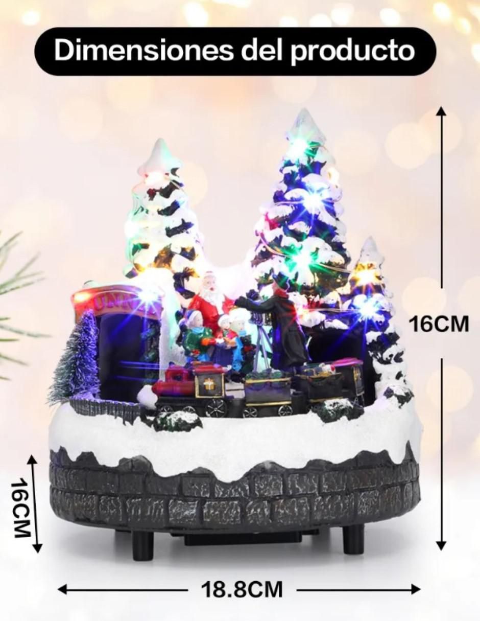 Figura decorativa navideña Santa Claus Con Tren Giratorio de resina 5