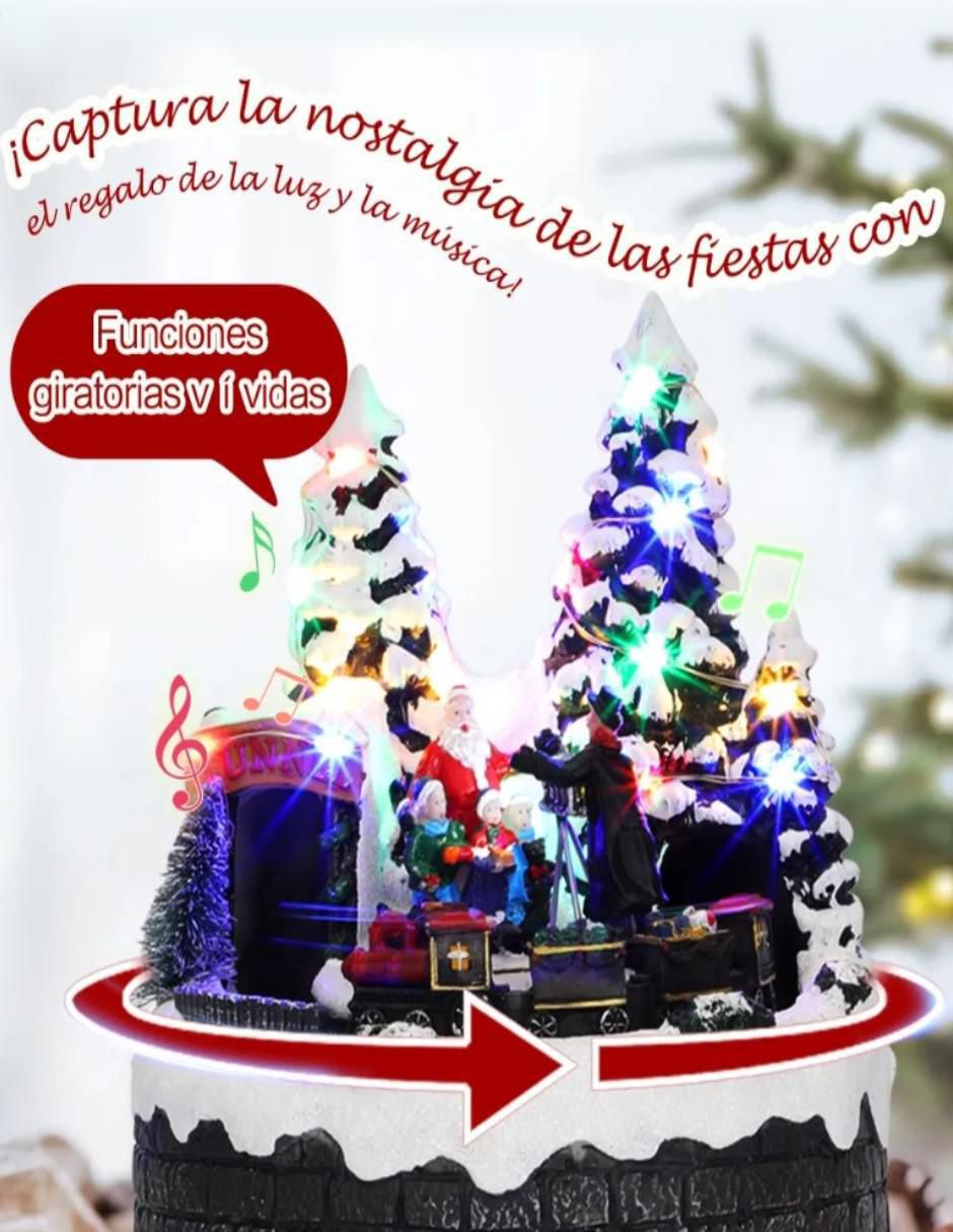 Figura decorativa navideña Santa Claus Con Tren Giratorio de resina 3