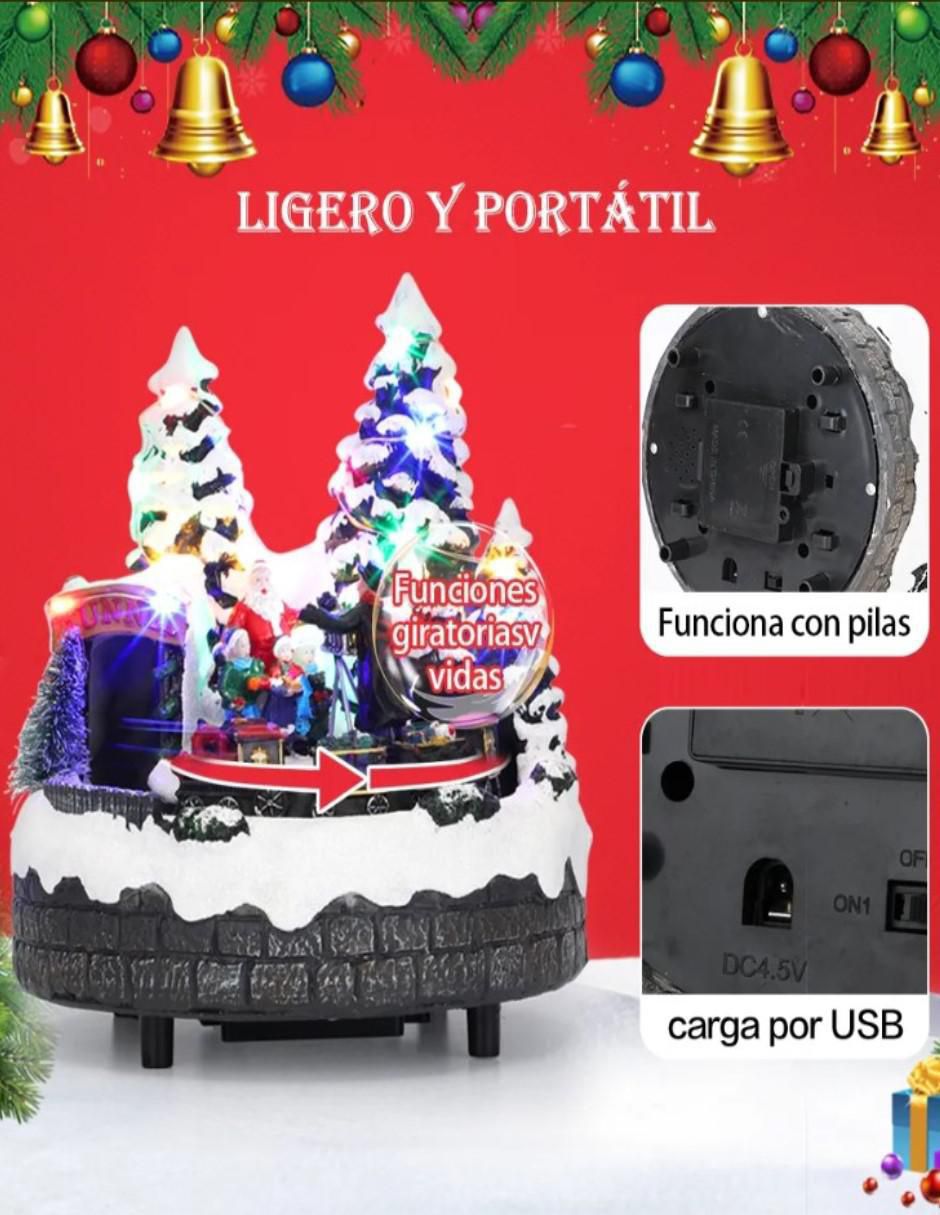Figura decorativa navideña Santa Claus Con Tren Giratorio de resina 4