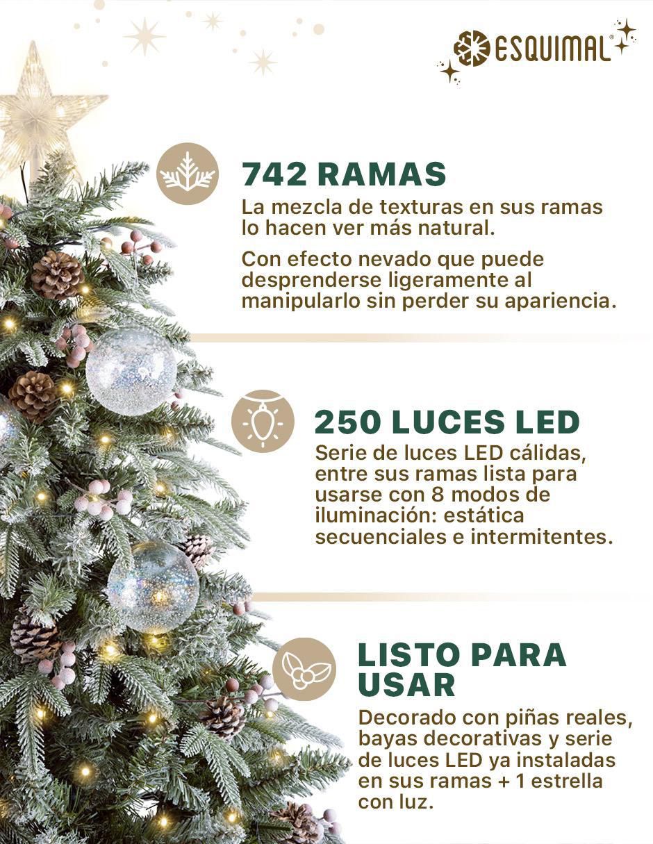 Árbol de navidad Nevado con Frutos y Estrella con 250 luces 2
