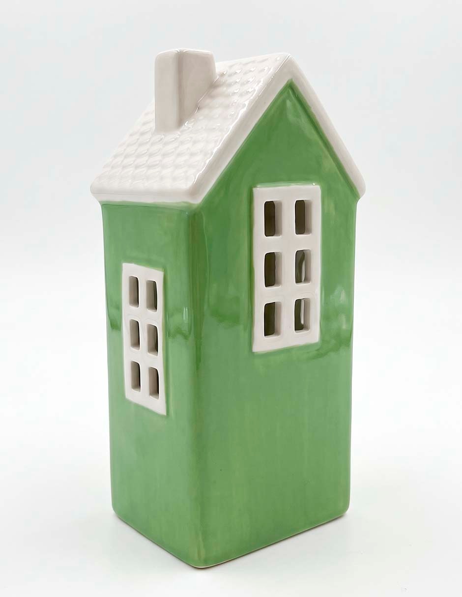 Figura decorativa navideña de casa de cerámica 4
