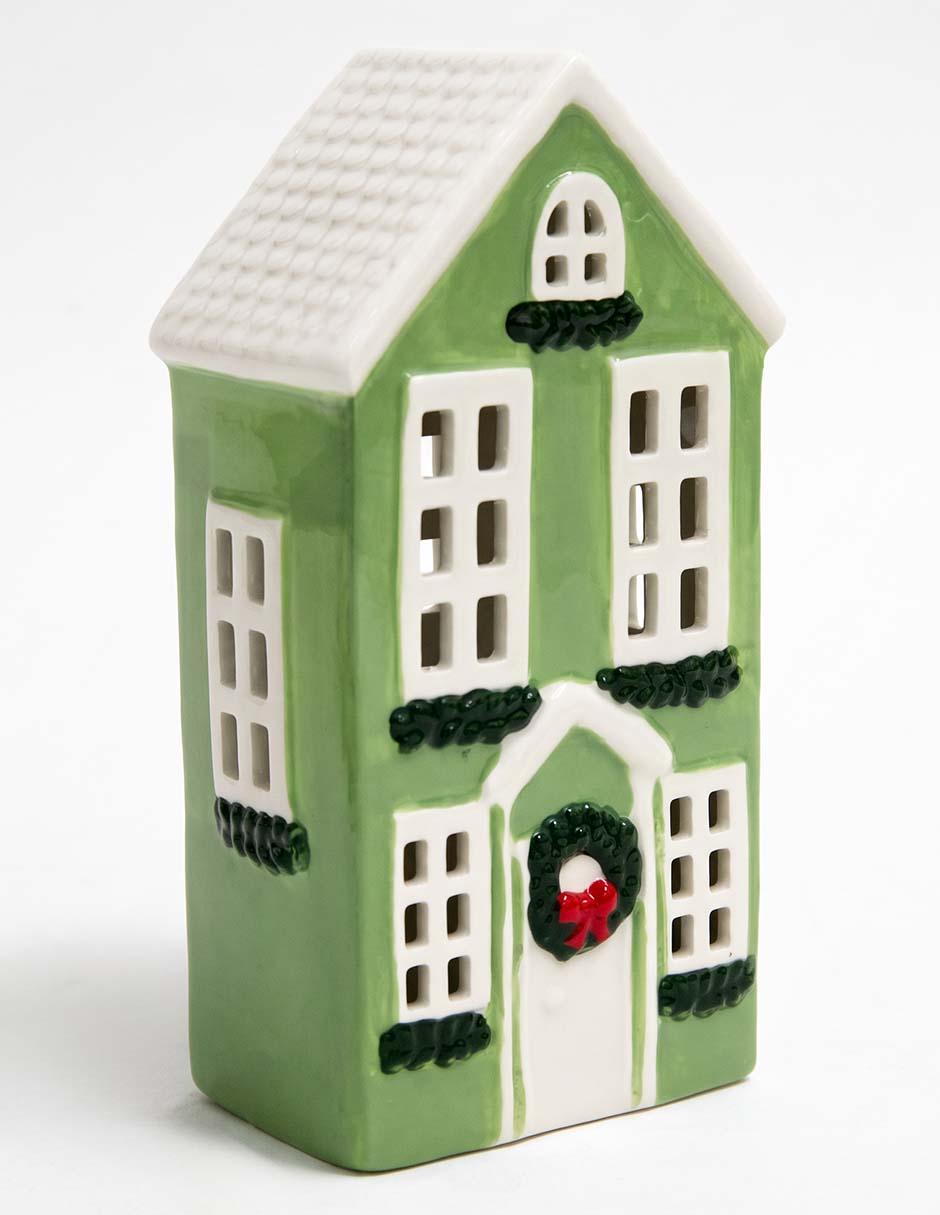 Figura decorativa navideña de casa de cerámica 3