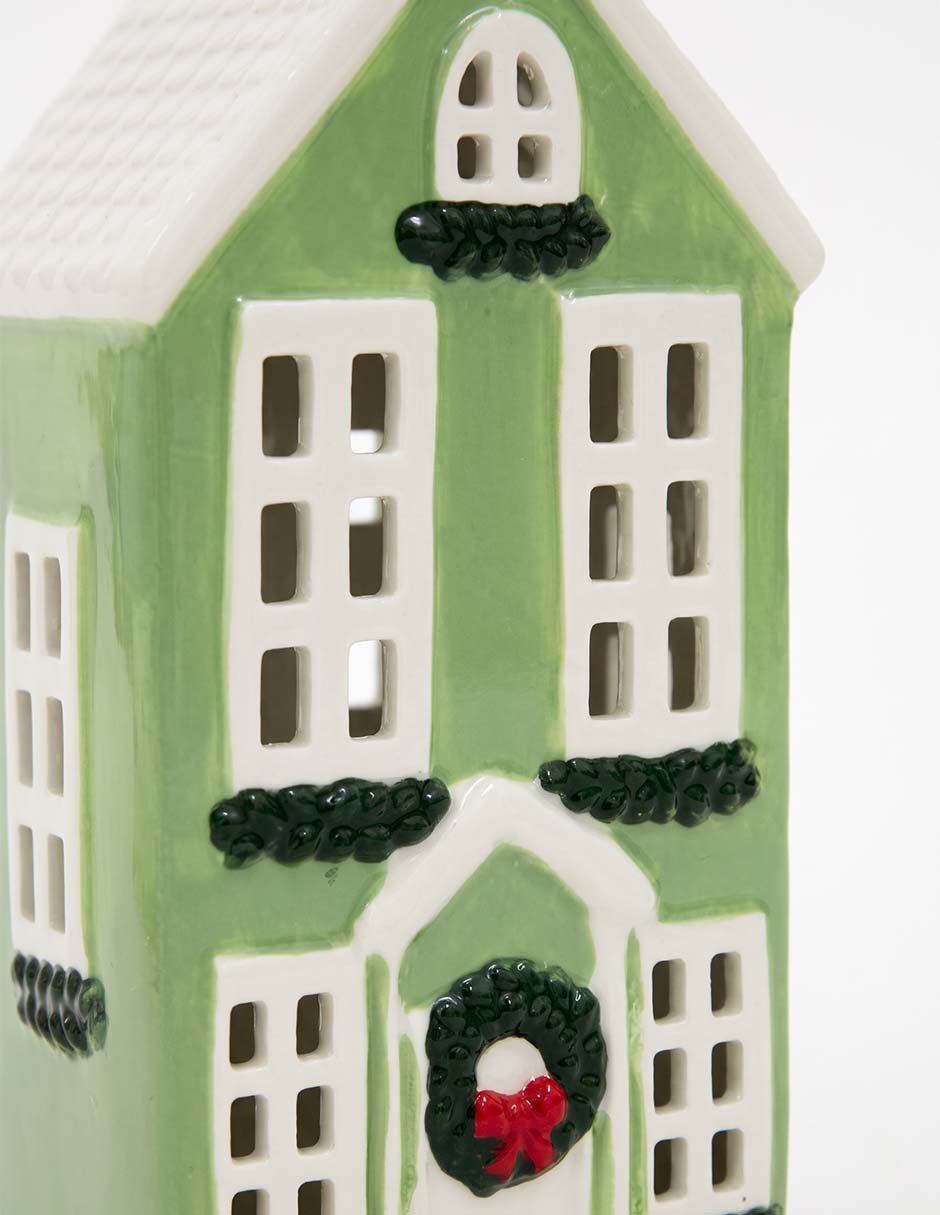 Figura decorativa navideña de casa de cerámica 2