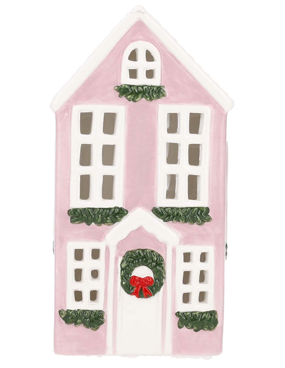 Figura decorativa navideña de casa de cerámica