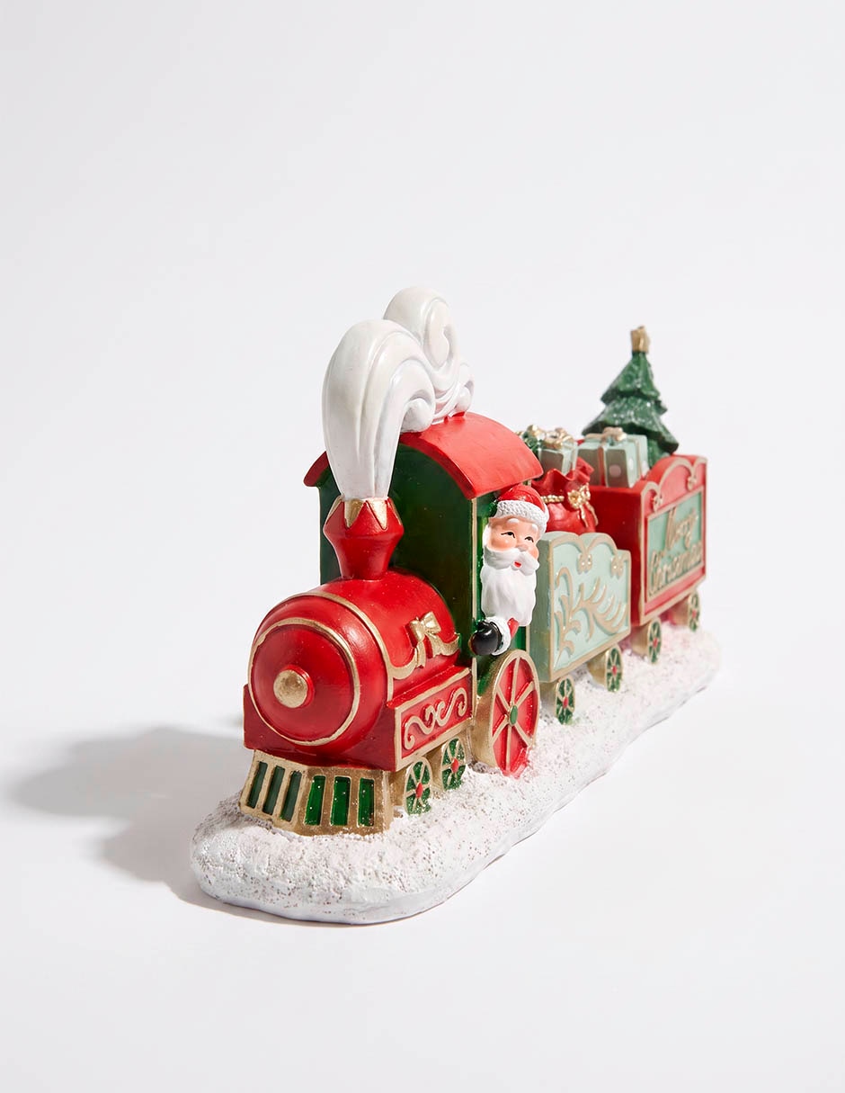 Figura decorativa navideña de tren santa claus de cerámica