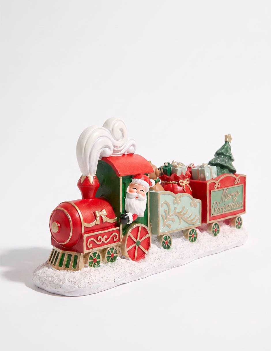 Figura decorativa navideña de tren santa claus de cerámica 4