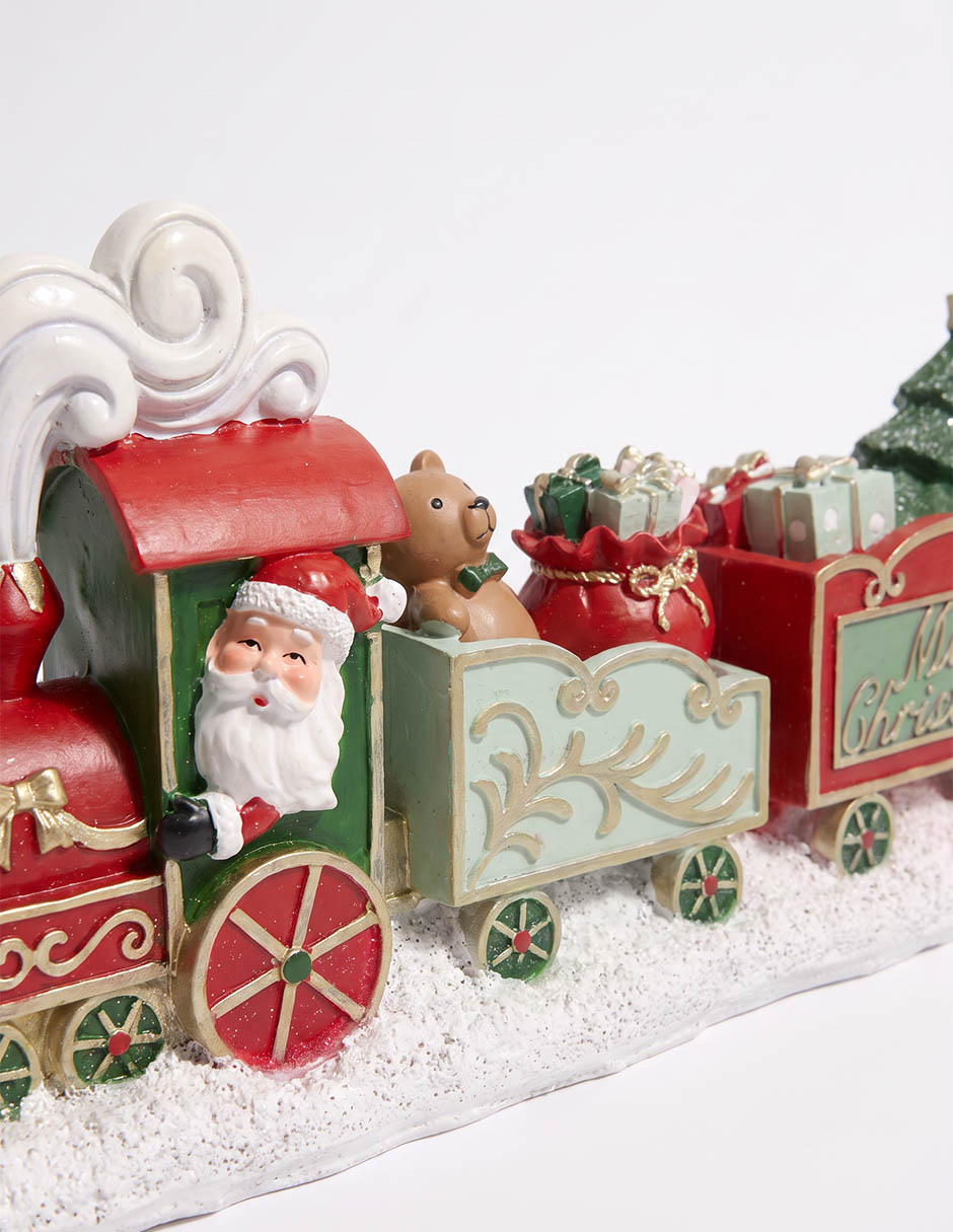 Figura decorativa navideña de tren santa claus de cerámica 2