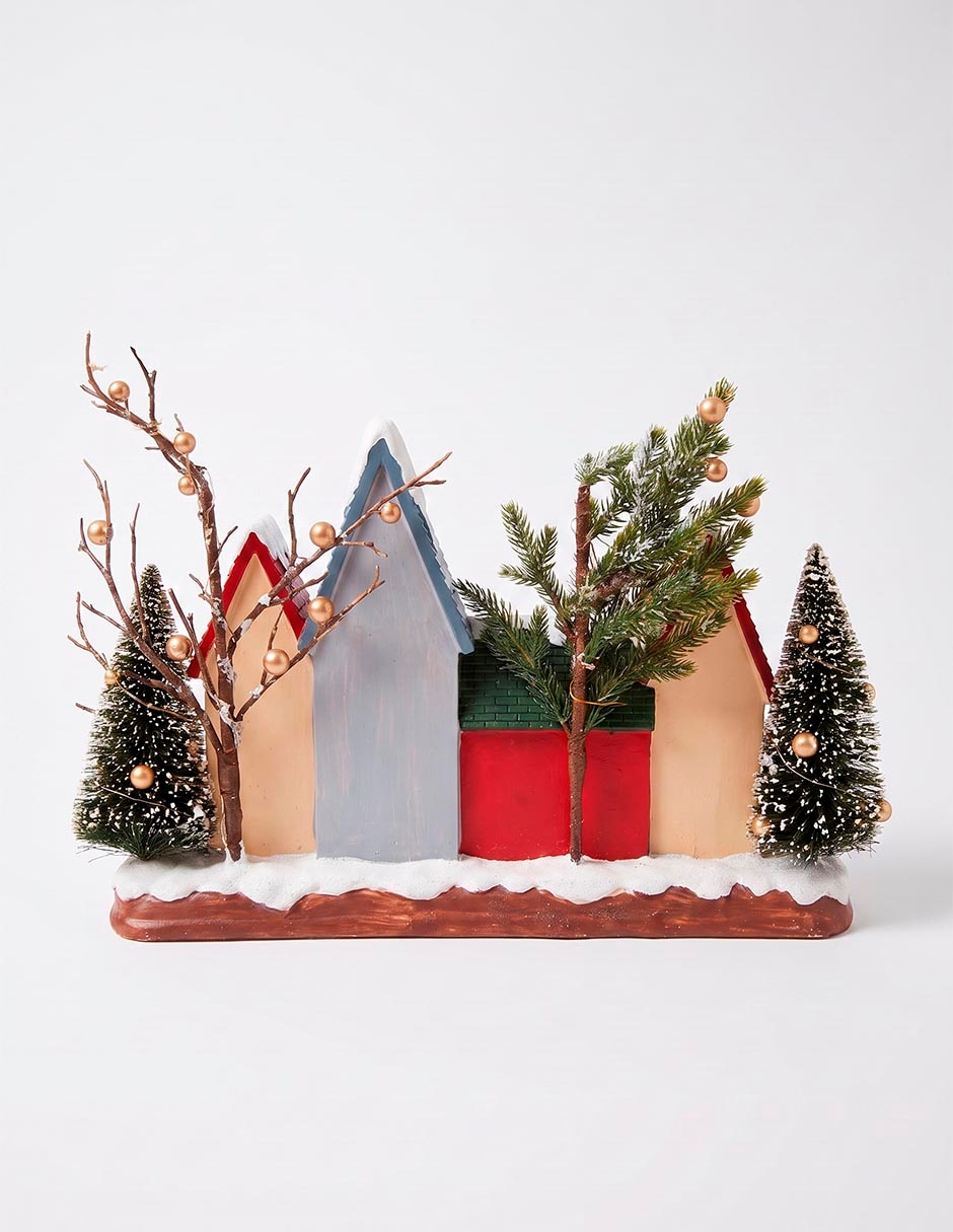 Figura decorativa navideña de villa de cerámica 2