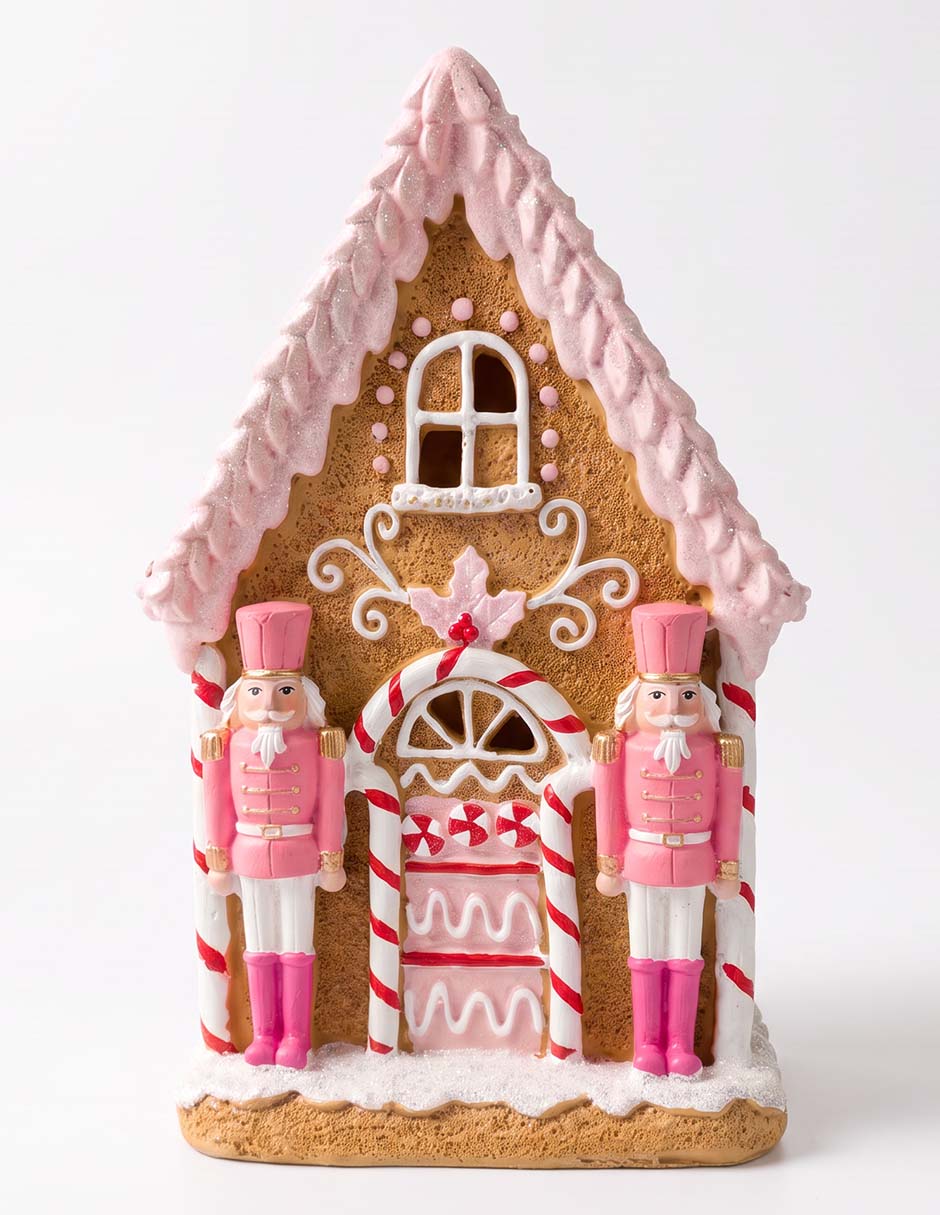 Figura decorativa de casa de jengibre de resina