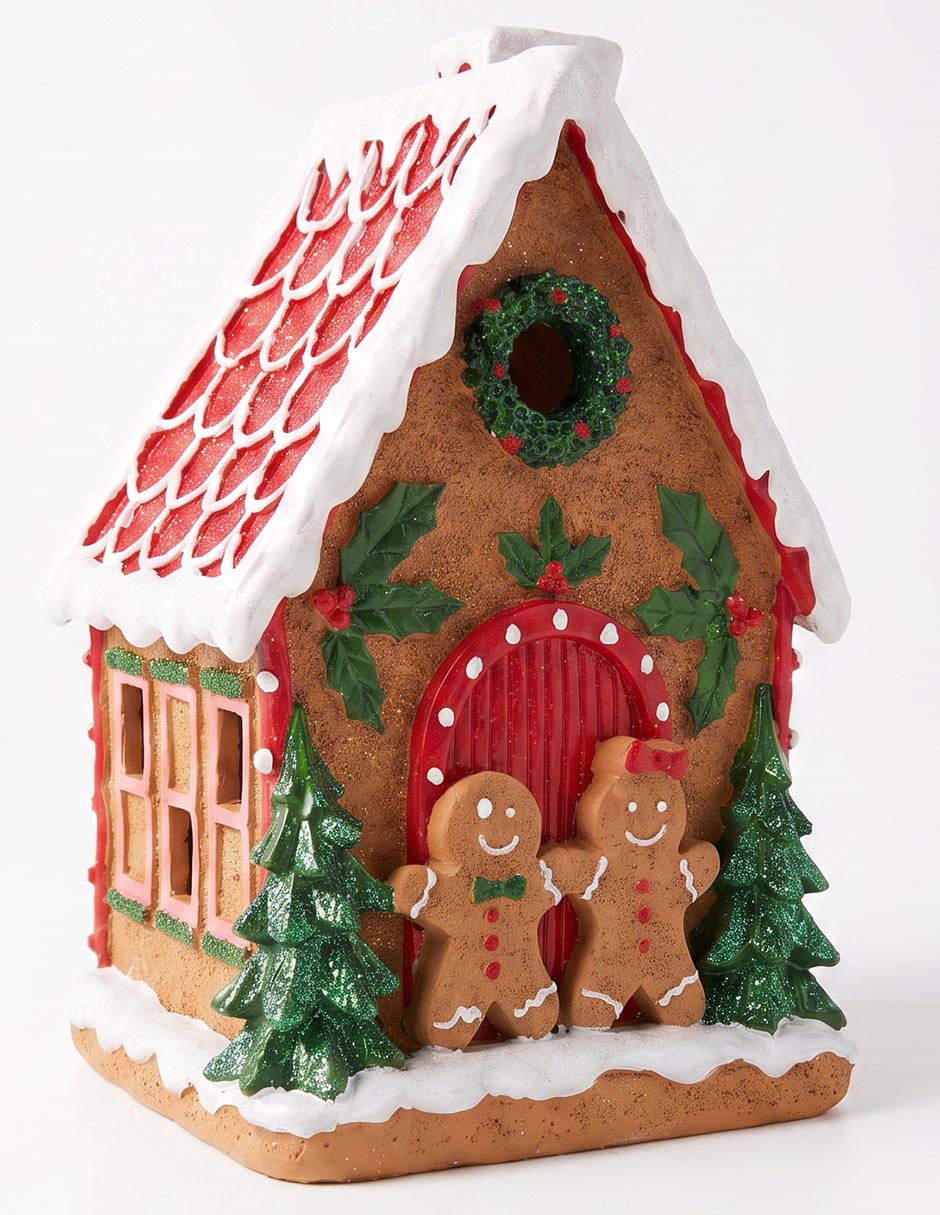 Figura decorativa navideña de casa de jengibre de cerámica