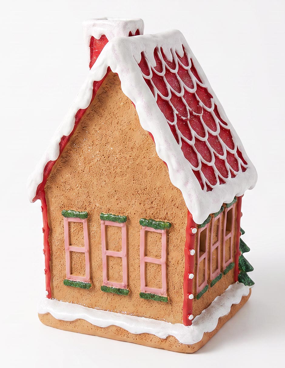 Figura decorativa navideña de casa de jengibre de cerámica 3