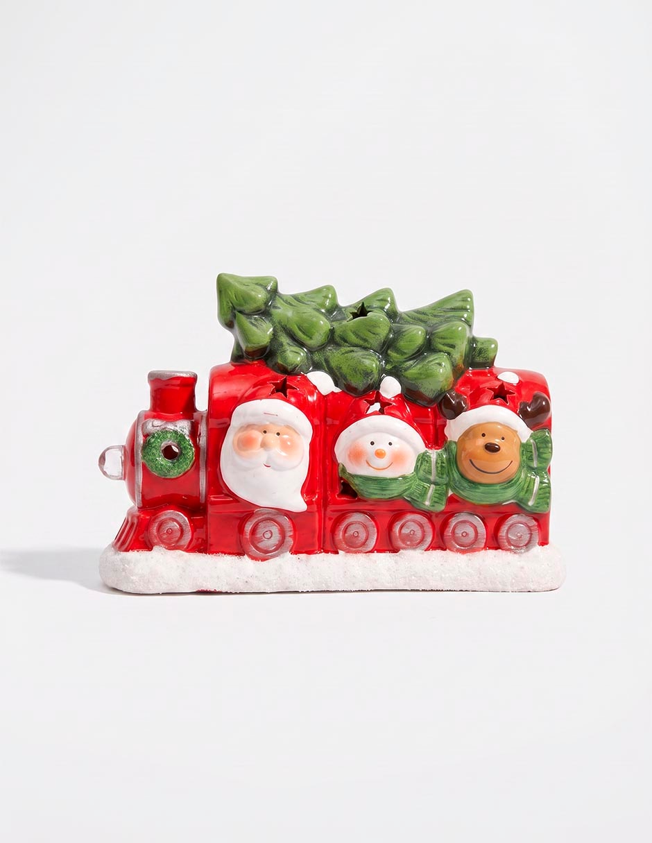 Figura decorativa navideña de tren de resina