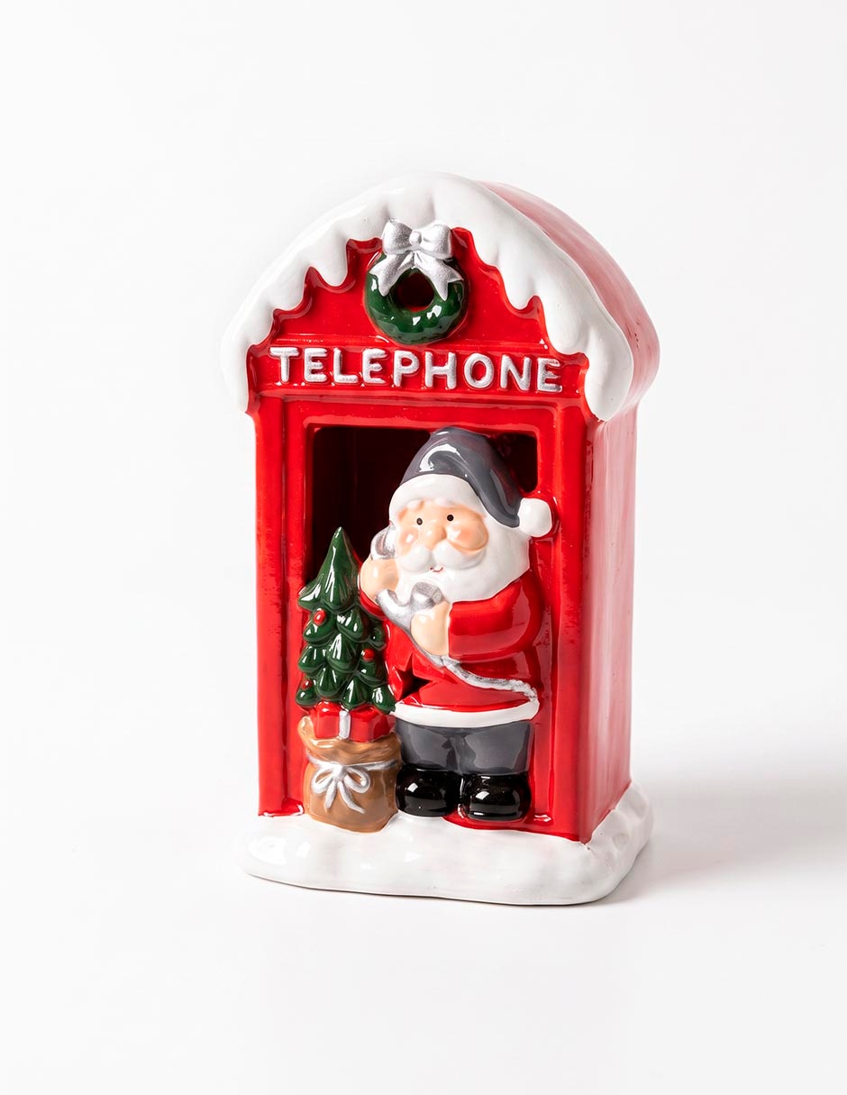 Figura decorativa navideña de cabina de teléfono de resina