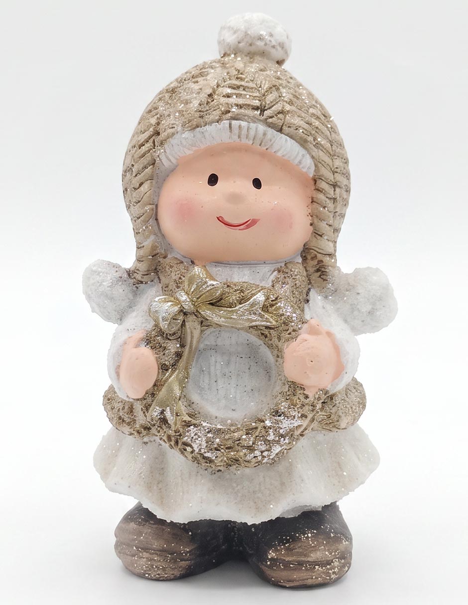 Figura decorativa navideña de niña de cerámica Figura decorativa navideña de niña de cerámica