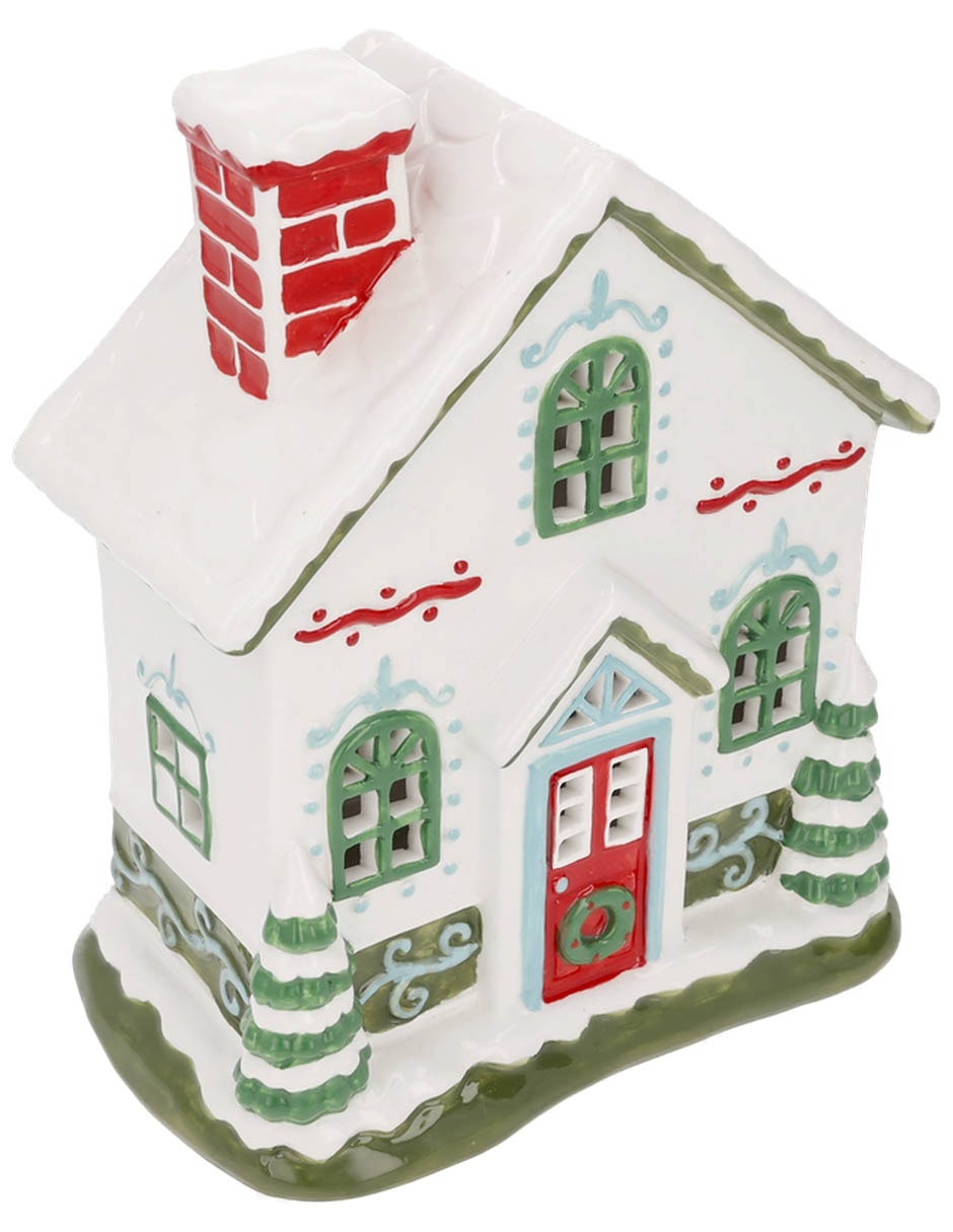 Figura decorativa navideña de casa de cerámica 5