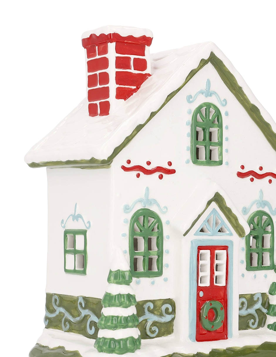 Figura decorativa navideña de casa de cerámica 3