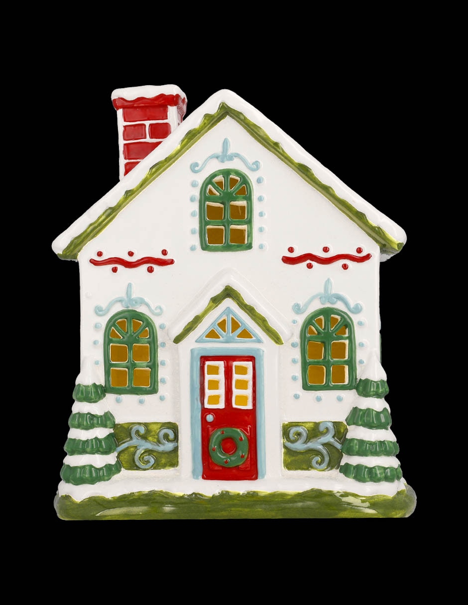 Figura decorativa navideña de casa de cerámica 6