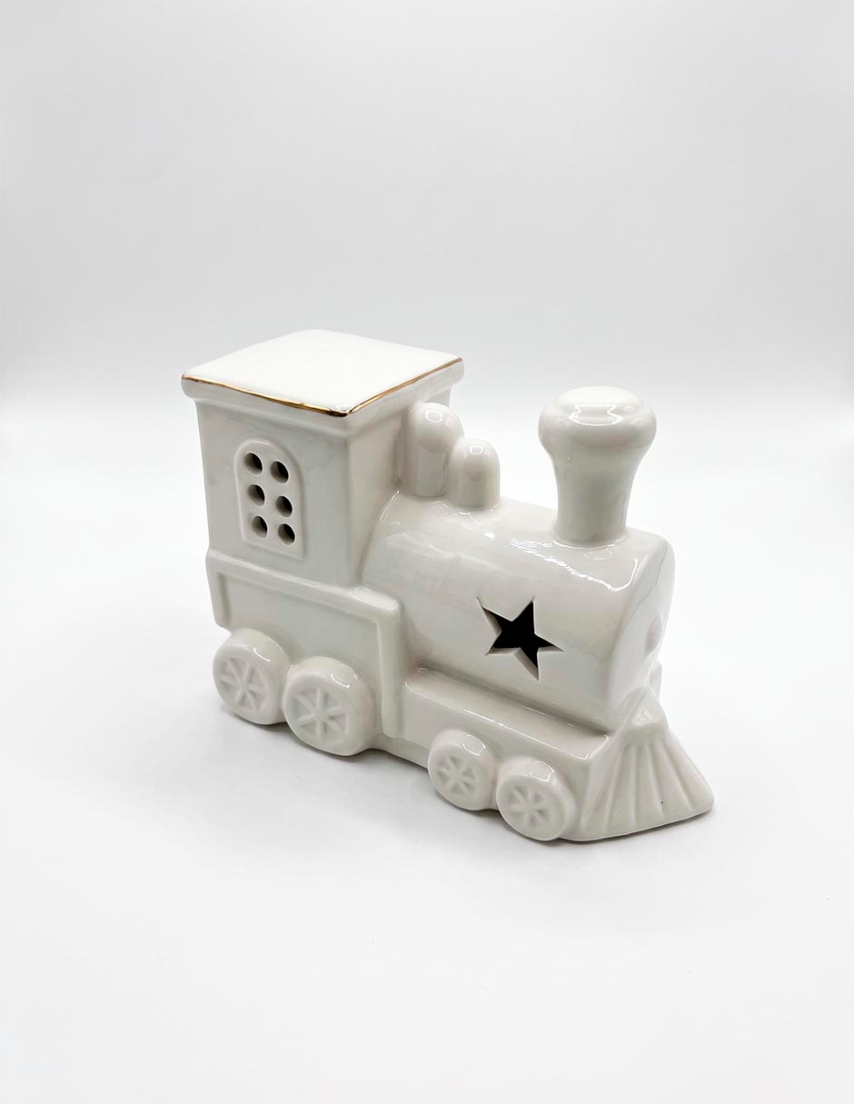 Figura decorativa navideña de tren de porcelana