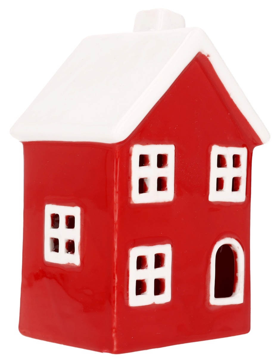 Figura decorativa navideña de casa de cerámica 4