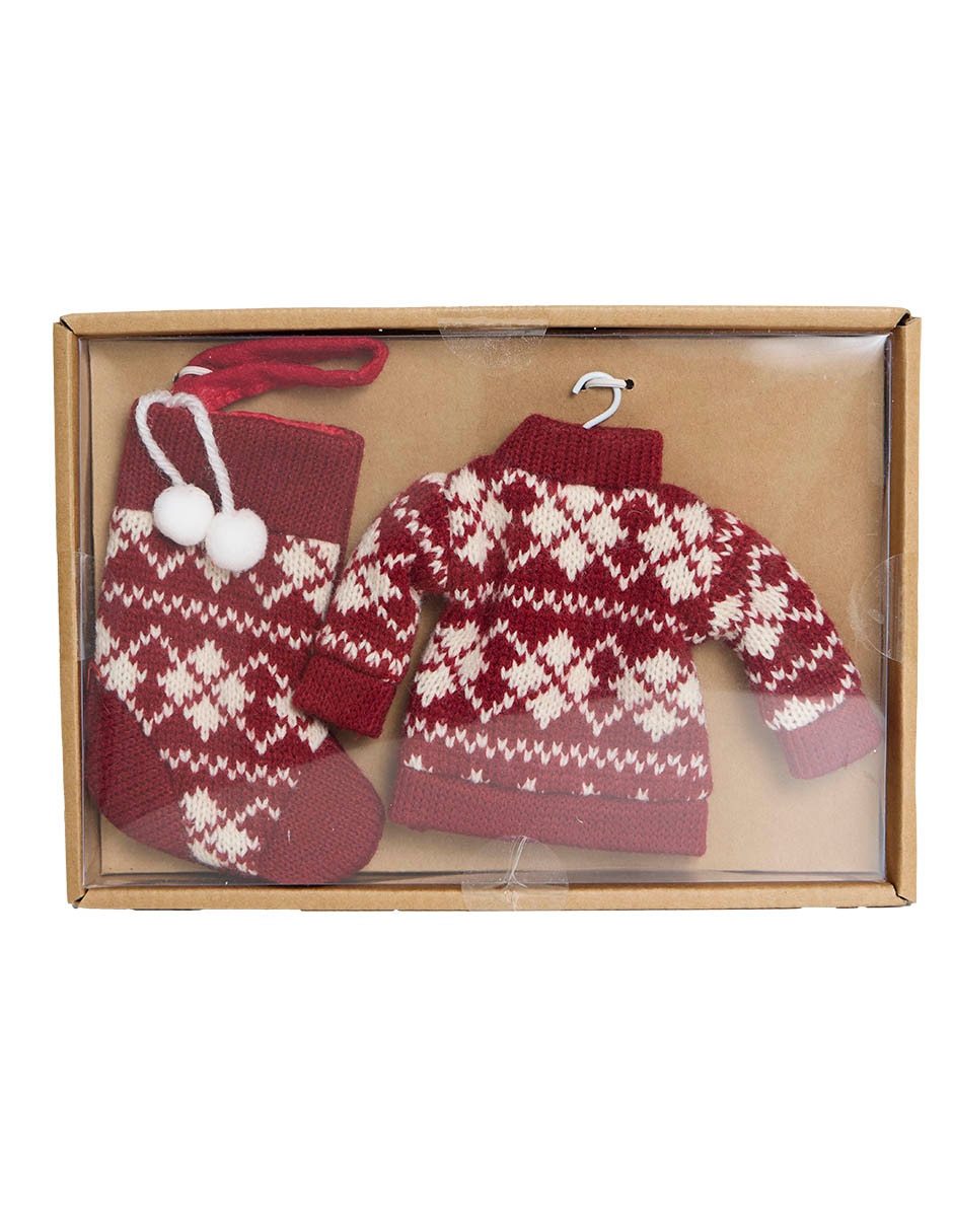 SET 2 ORNAMENTOS SUETER Y BOTA ROJAS SET 2 ORNAMENTOS SUETER Y BOTA ROJAS