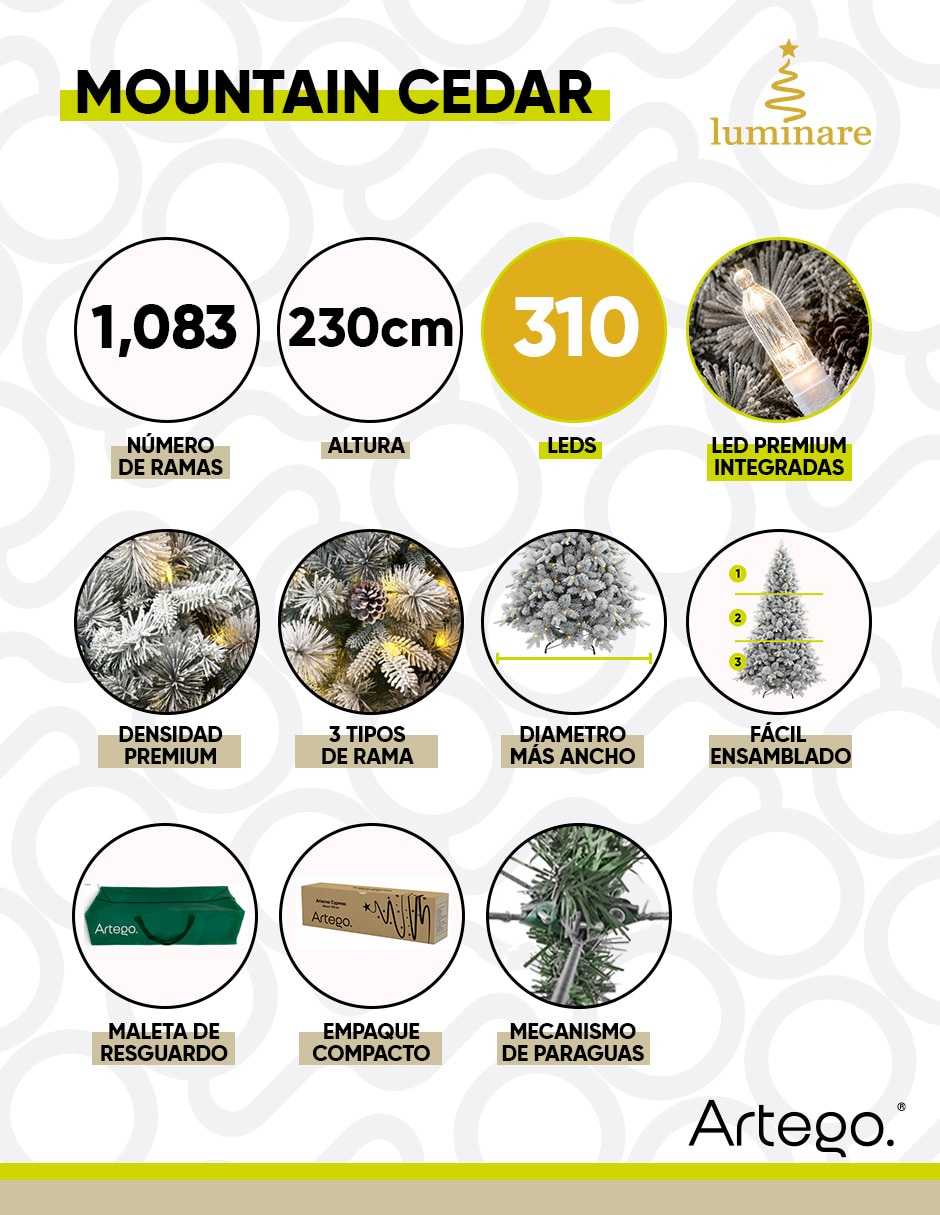 Árbol de navidad nevado mountain cedar de pvc con 300 luces 4